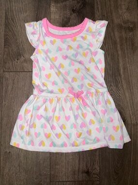 healthtex White Dress with Pink, Yellow and Light Blue Hearts